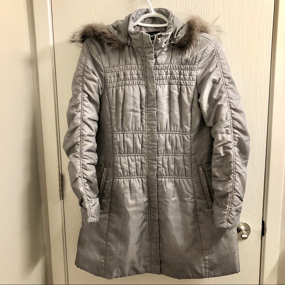 Wolsey Grey mid length fur hood parka jacket coat